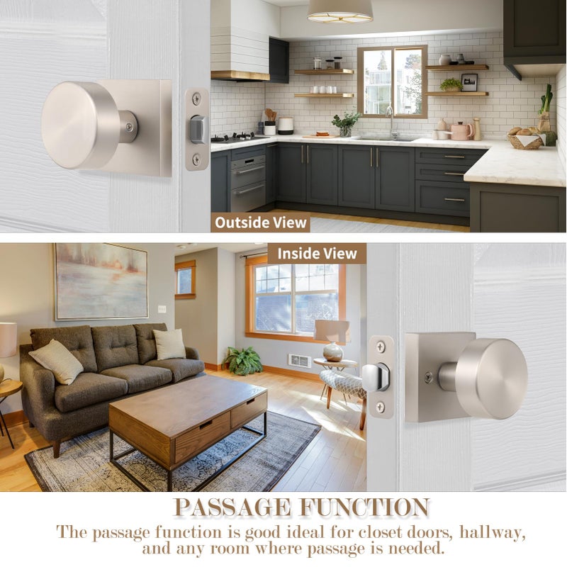 newliplace Passage Door Knobs Interior, Brushed Nickel Door Knob for Closet Doors and Hallway, Modern Interior Round Door Handles, Satin Nickel - Image 3